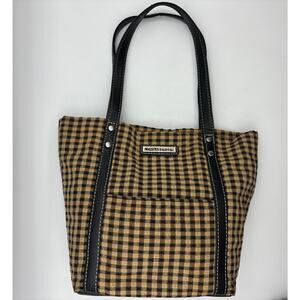 Longaberger Women Homestead Black and Brown Plaid Tote Bag - EUC
